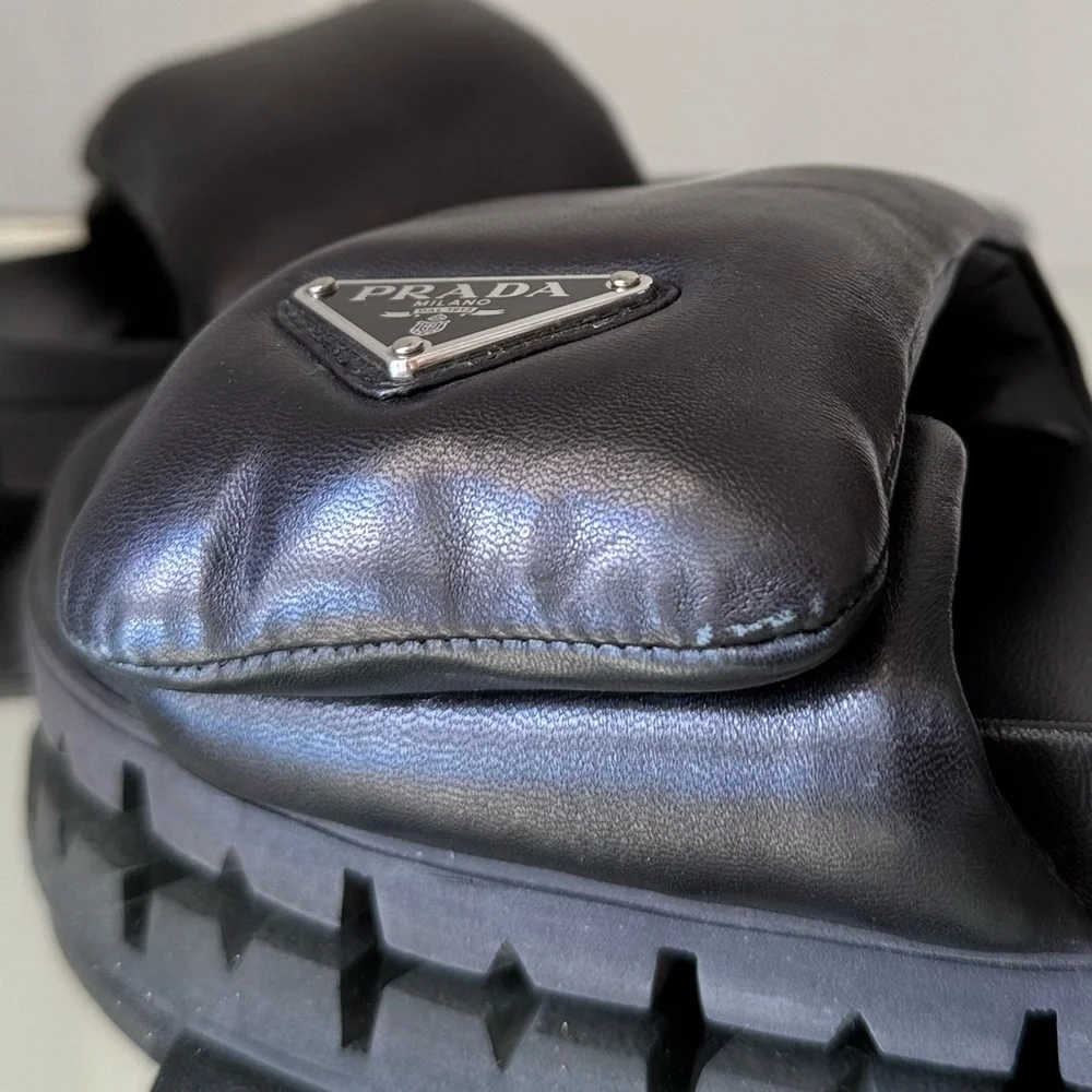 EUC Prada Soft Padded Nappa Leather Slides $1,020 36.5 - Picture 8 of 14